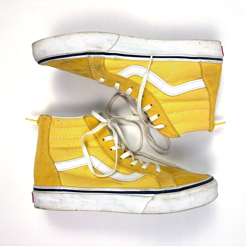 Vans Skate Hi Top Sneaker Shoes Kids Sz 5 Yellow Suede Canvas Lace Up Back Zip - Picture 6 of 16